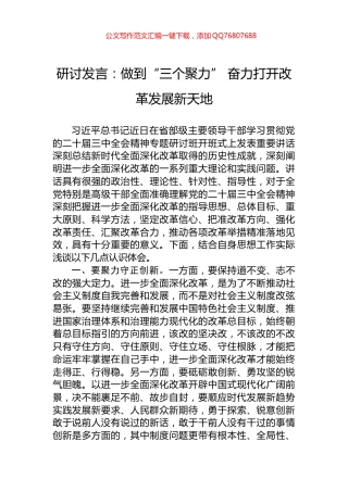 研讨发言：做到“三个聚力”+奋力打开改革发展新天地