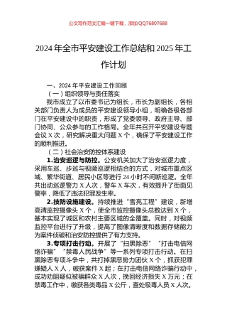 2024年全市平安建设工作总结和2025年工作计划