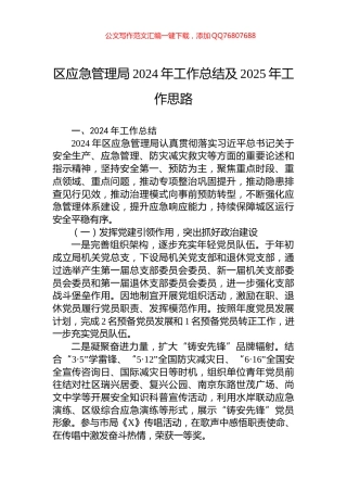 区应急管理局2024年工作总结及2025年工作思路