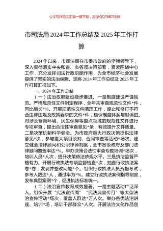 市司法局2024年工作总结及2025年工作打算