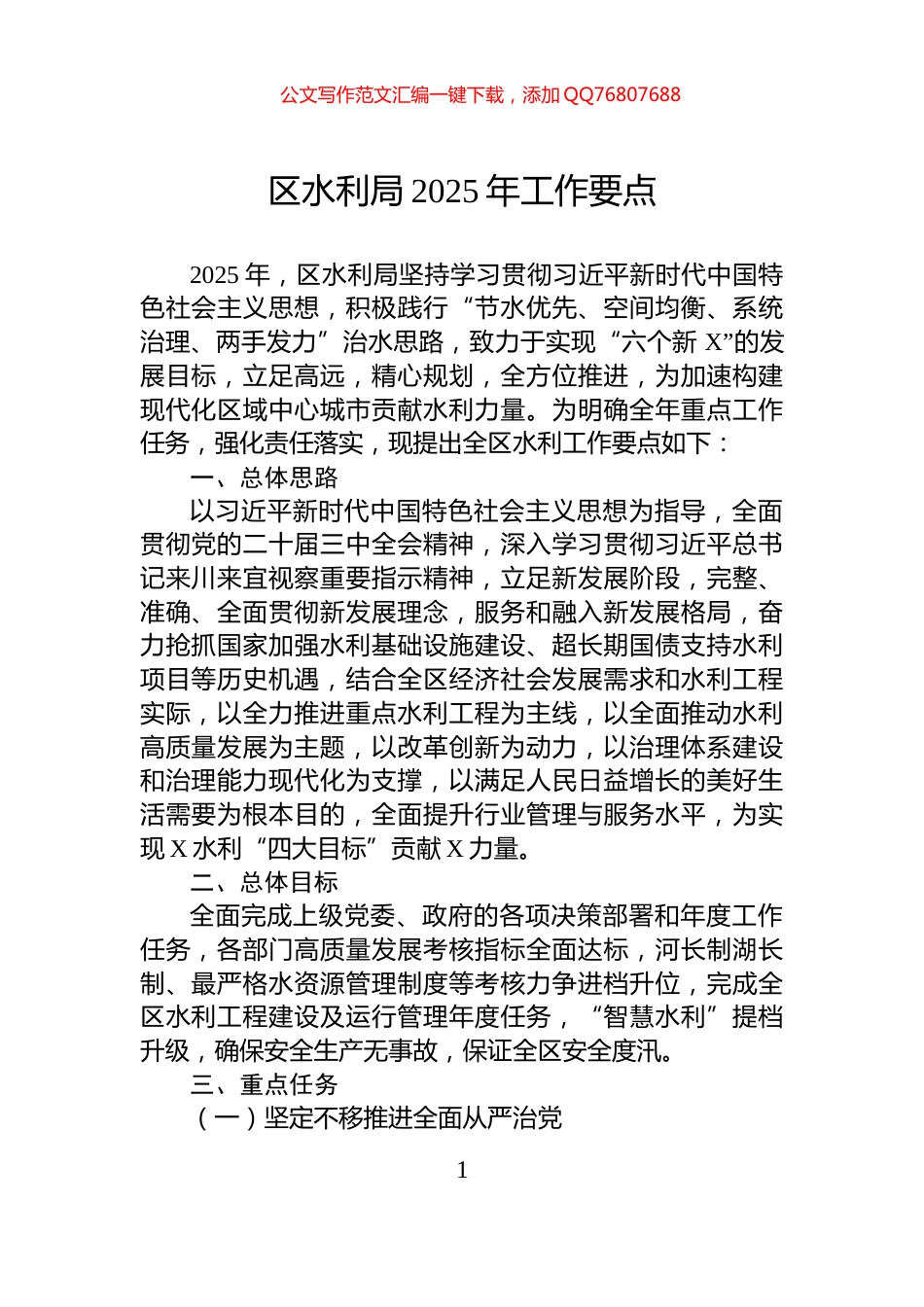 区水利局2025年工作要点_第1页