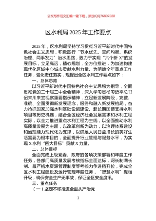 区水利局2025年工作要点