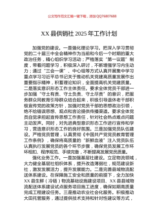 XX县供销社2025年工作计划
