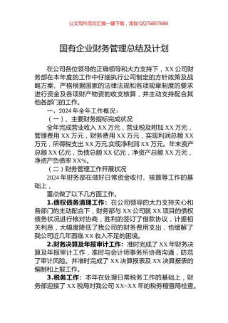国有企业财务管理总结及计划
