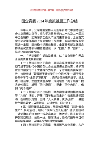 国企党委2024年度抓基层工作总结