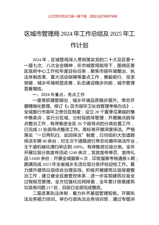 区城市管理局2024年工作总结及2025年工作计划