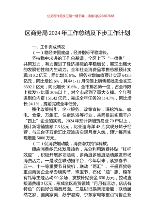 区商务局2024年工作总结及下步工作计划