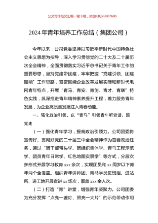 2024年青年培养工作总结（集团公司）
