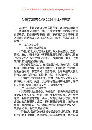 乡镇党政办公室2024年工作总结