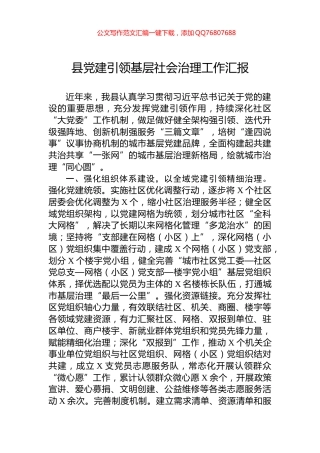 县党建引领基层社会治理工作汇报
