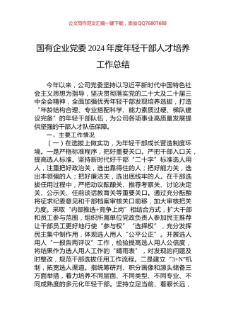 国有企业党委2024年度年轻干部人才培养工作总结