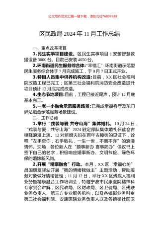 区民政局2024年11月工作总结
