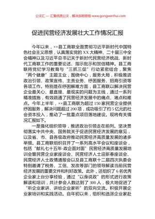 促进民营经济发展壮大工作情况汇报