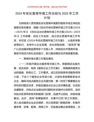 2024年优化营商环境工作总结与2025年工作计划