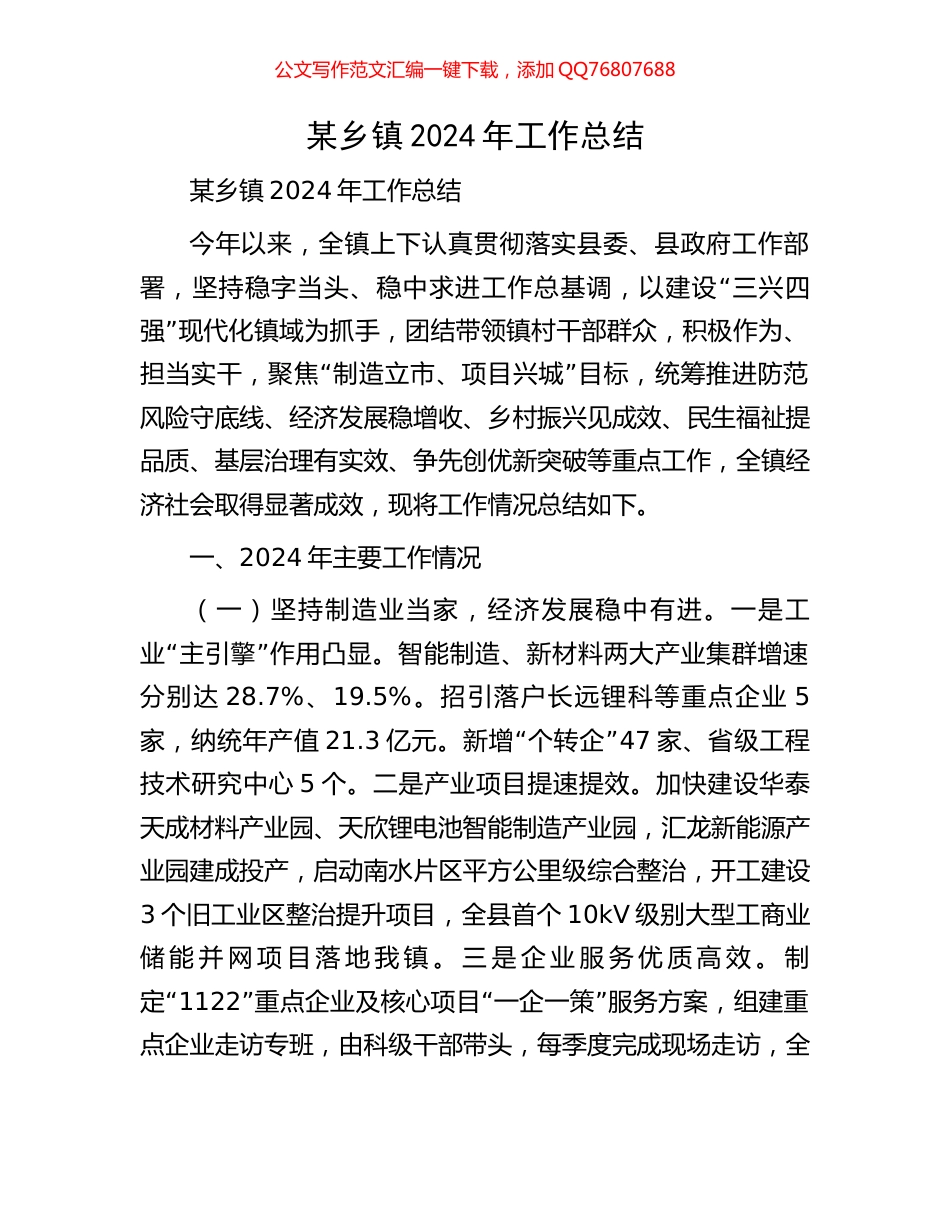 某乡镇2024年工作总结_第1页