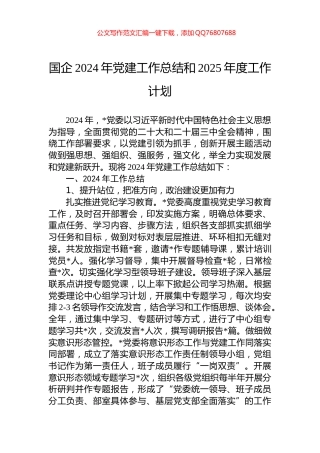 国企2024年党建工作总结和2025年度工作计划