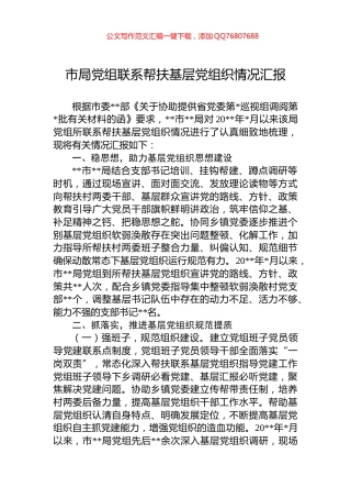 市局党组联系帮扶基层党组织情况汇报