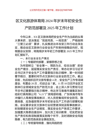 区文化旅游体育局2024年岁末年初安全生产防范部署及2025年工作计划