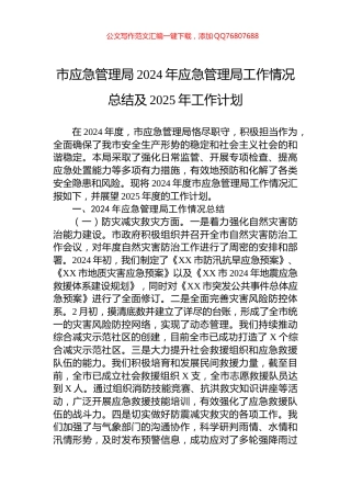 市应急管理局2024年应急管理局工作情况总结及2025年工作计划
