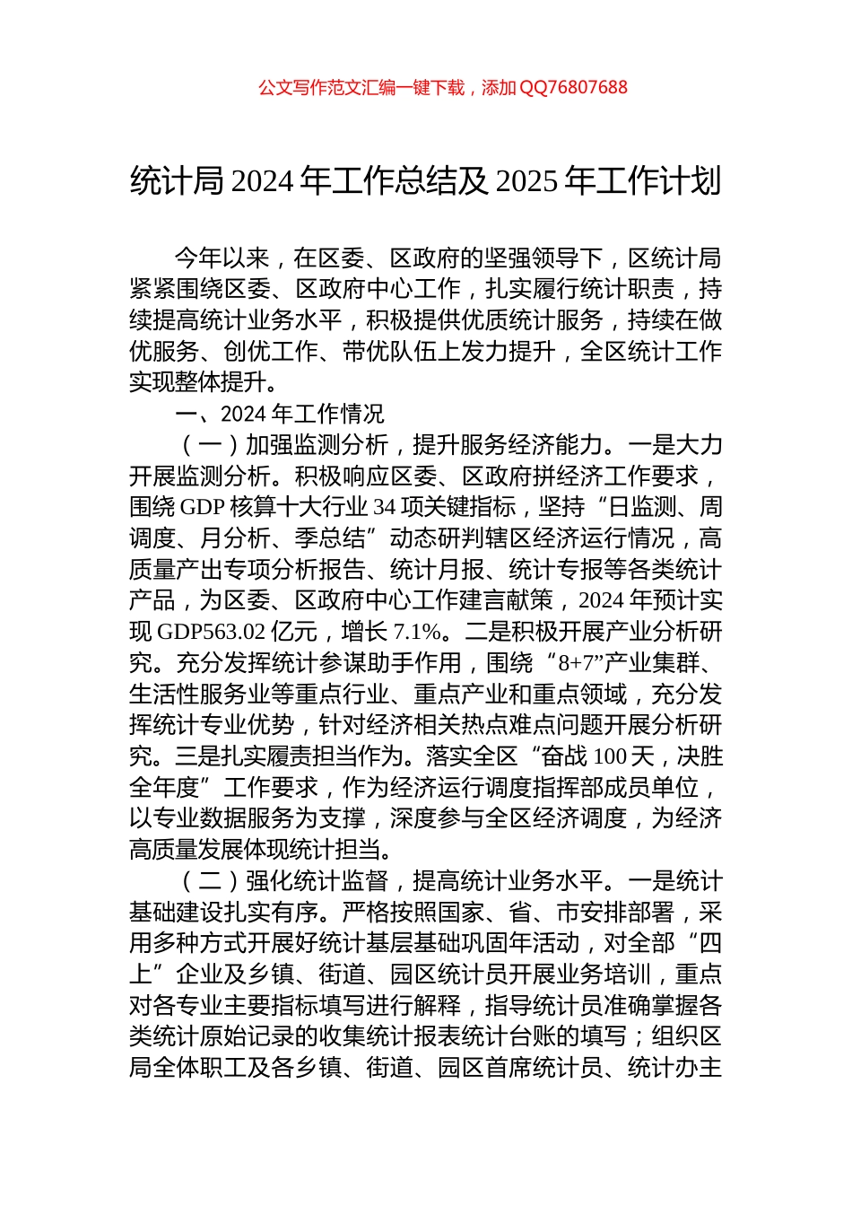 统计局2024年工作总结及2025年工作计划_第1页