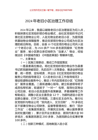 2024年老旧小区治理工作总结