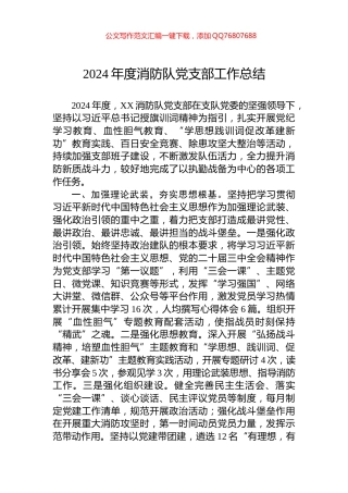 2024年度消防队党支部工作总结