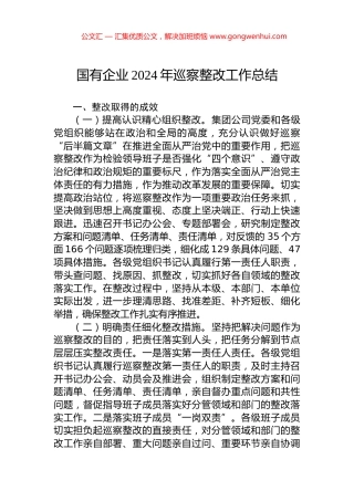 国有企业2024年巡察整改工作总结
