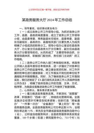 某政务服务大厅2024年工作总结