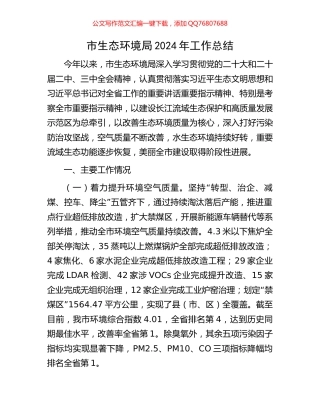 市生态环境局2024年工作总结