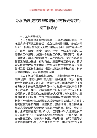 巩固拓展脱贫攻坚成果同乡村振兴有效衔接工作总结