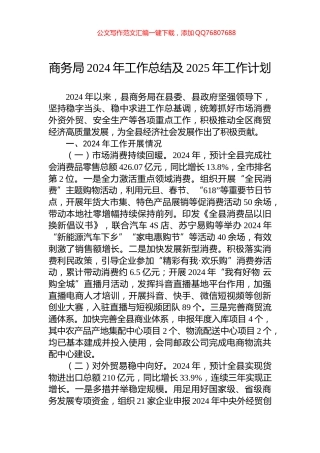 商务局2024年工作总结及2025年工作计划