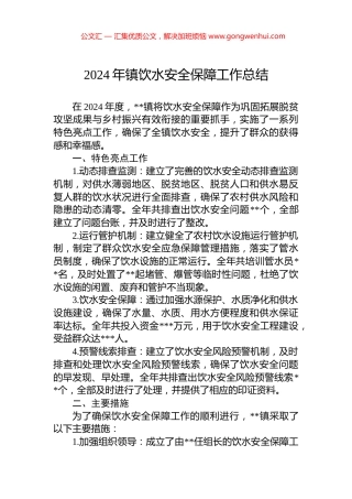 2024年镇饮水安全保障工作总结