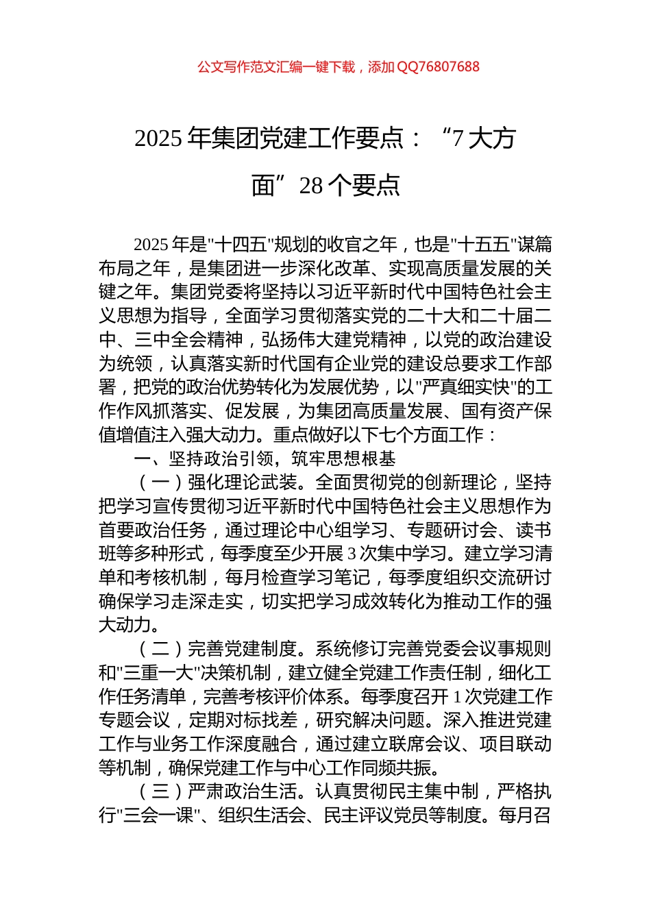 2025年集团党建工作要点：“7大方面”28个要点_第1页