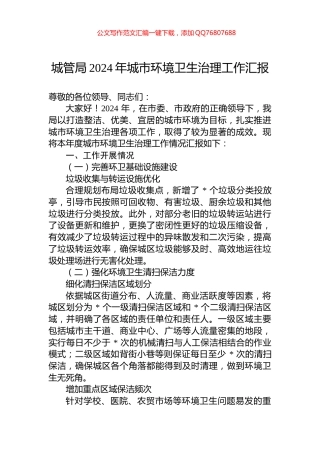 城管局2024年城市环境卫生治理工作汇报