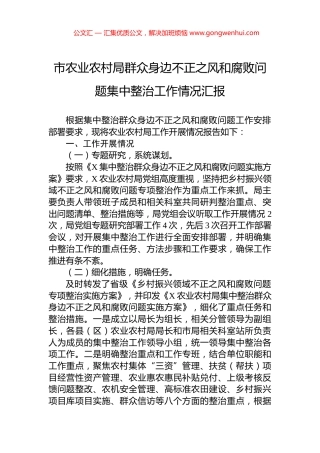 市农业农村局群众身边不正之风和腐败问题集中整治工作情况汇报 (2)