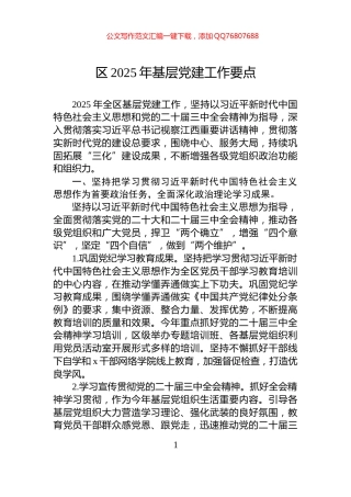 区2025年基层党建工作要点