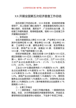 XX开展全国第五次经济普查工作总结