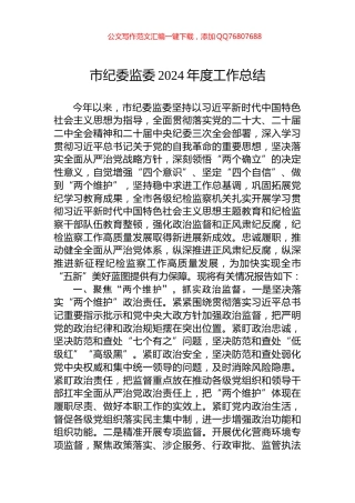 市纪委监委2024年度工作总结
