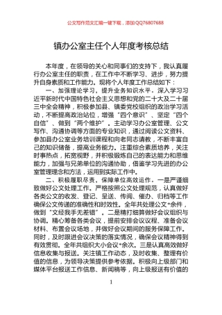 镇办公室主任个人年度考核总结
