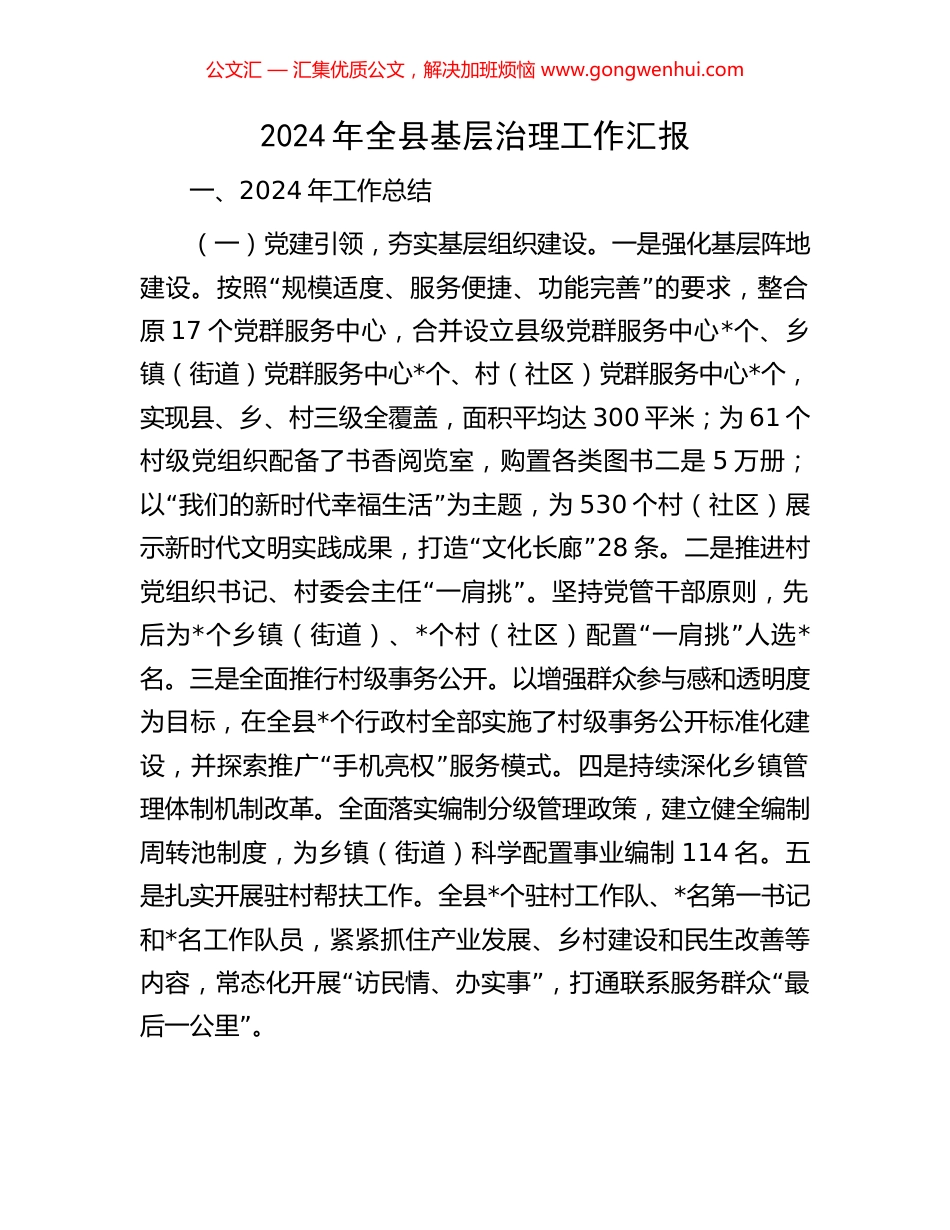 2024年全县基层治理工作汇报_第1页