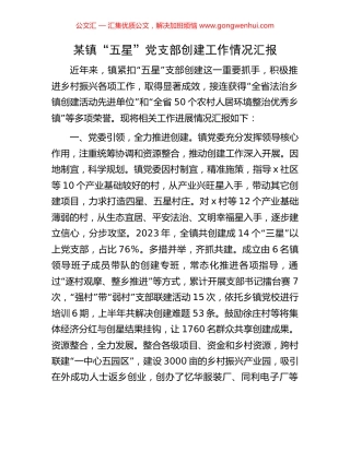 某镇“五星”党支部创建工作情况汇报