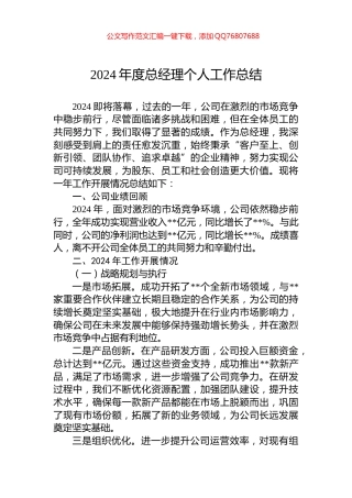 2024年度总经理个人工作总结