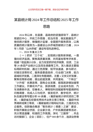 某县统计局2024年工作总结和2025年工作思路