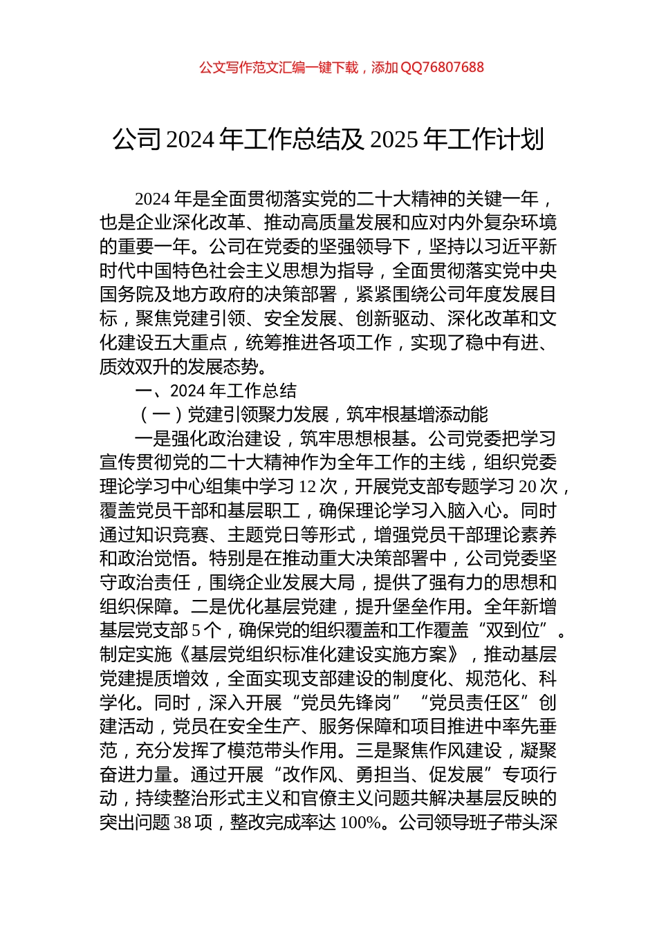 公司2024年工作总结及2025年工作计划_第1页