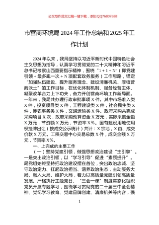 市营商环境局2024年工作总结和2025年工作计划