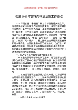 街道2025年普法与依法治理工作要点