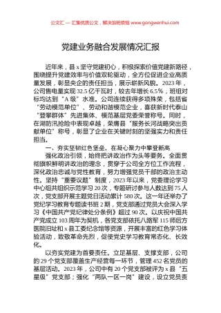 党建业务融合发展情况汇报