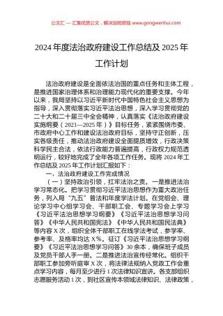 2024年度法治政府建设工作总结及2025年工作计划