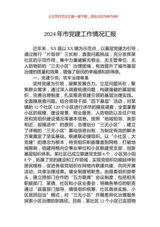 2024年市党建工作情况汇报