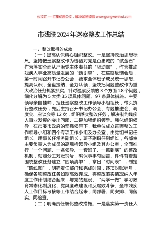 市残联2024年巡察整改工作总结